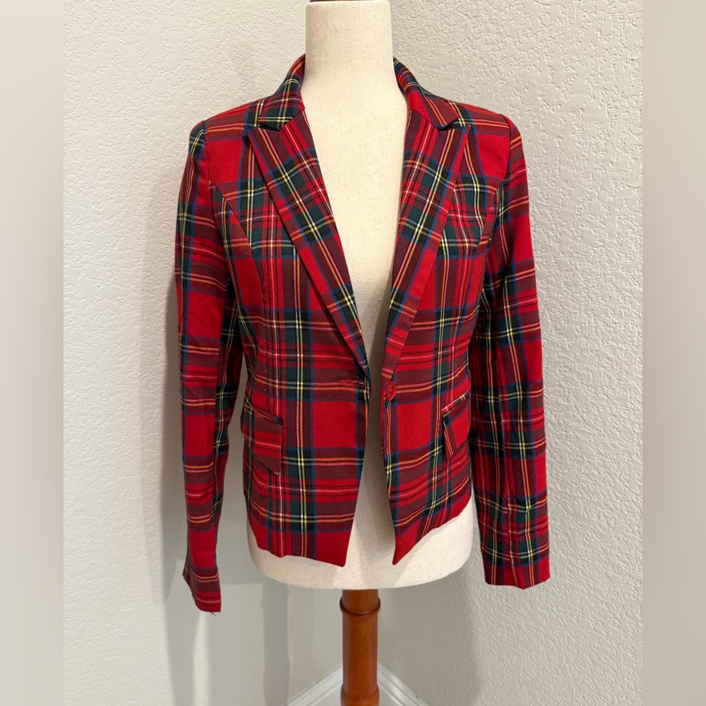 J. Crew Red and Green Blazer Tailored Plaid Jacket